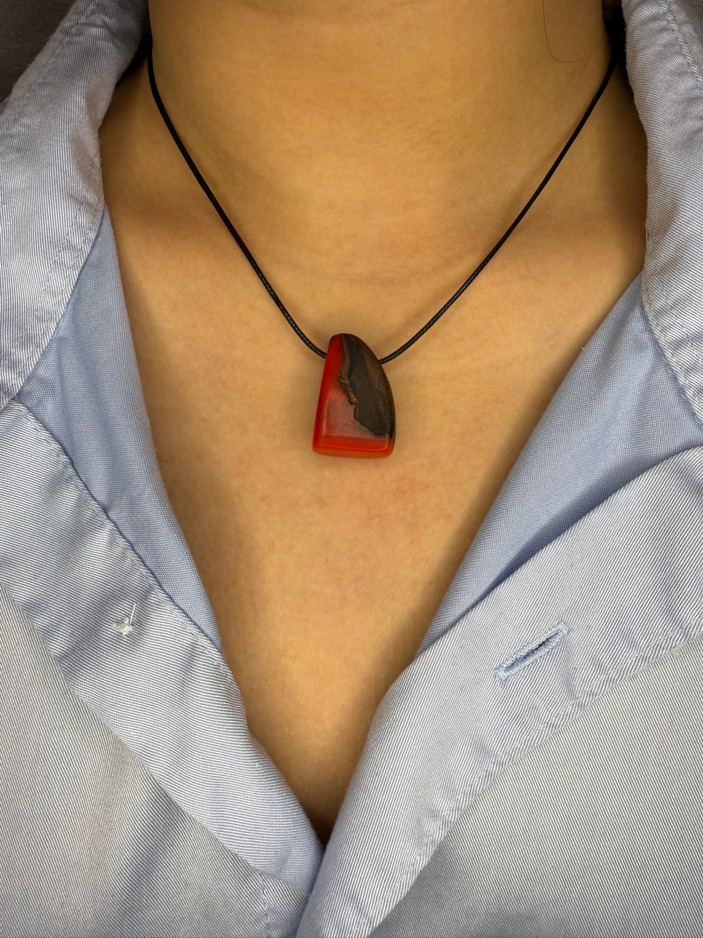 Handmade Epoxy Necklaces - Fiery Red Design by Timberflow