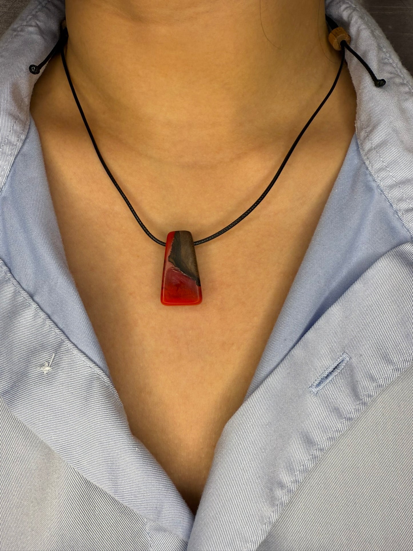 Handmade Epoxy Necklaces - Fiery Red Design by Timberflow