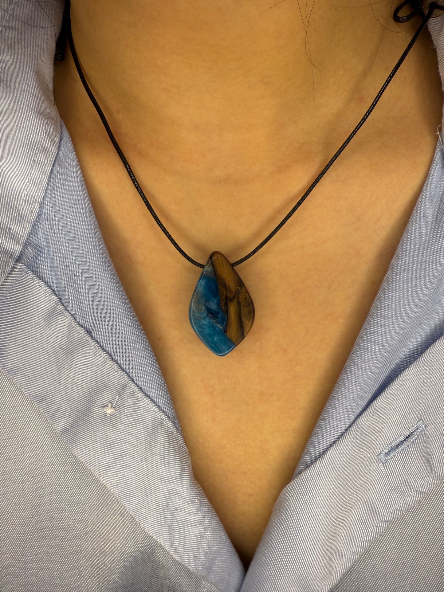 Handmade Epoxy Necklaces - Deep Blue Design by Timberflow
