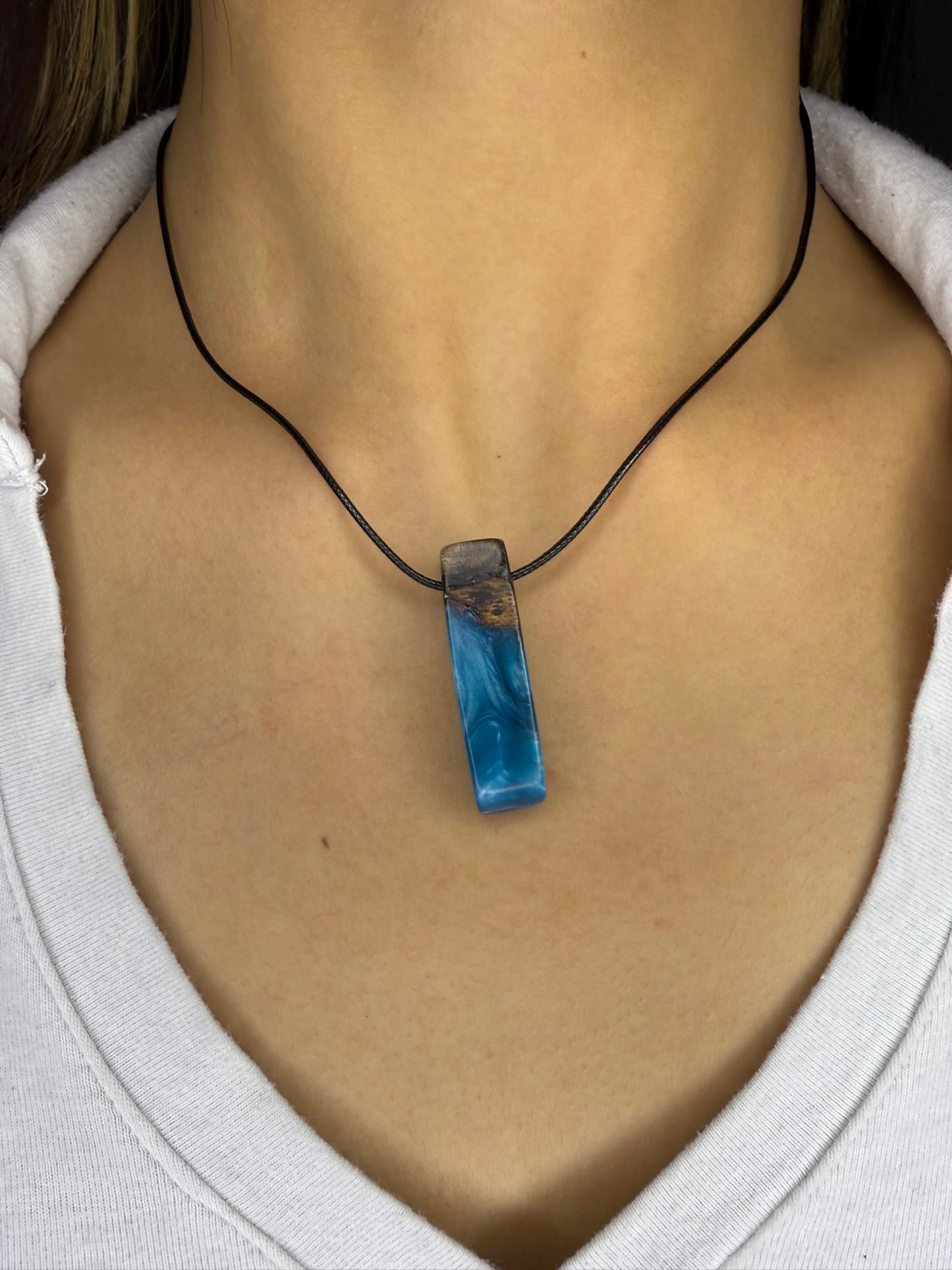 Handmade Epoxy Necklaces - Ocean Blue Design by Timberflow