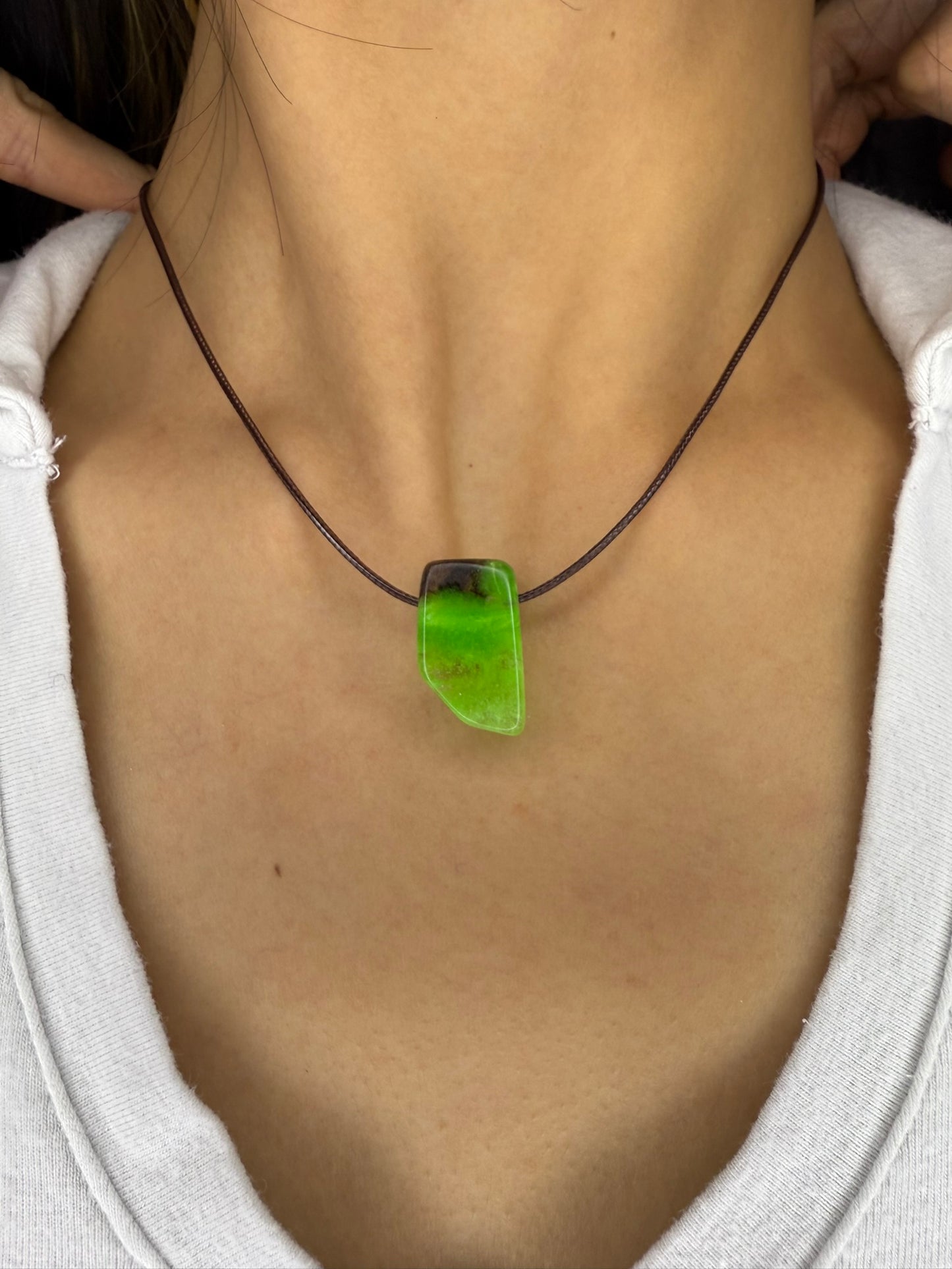 Handmade Epoxy Necklaces - Light Green Design by Timberflow