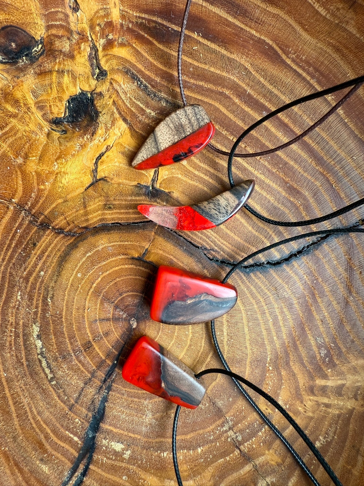 Handmade Epoxy Necklaces - Fiery Red Design by Timberflow