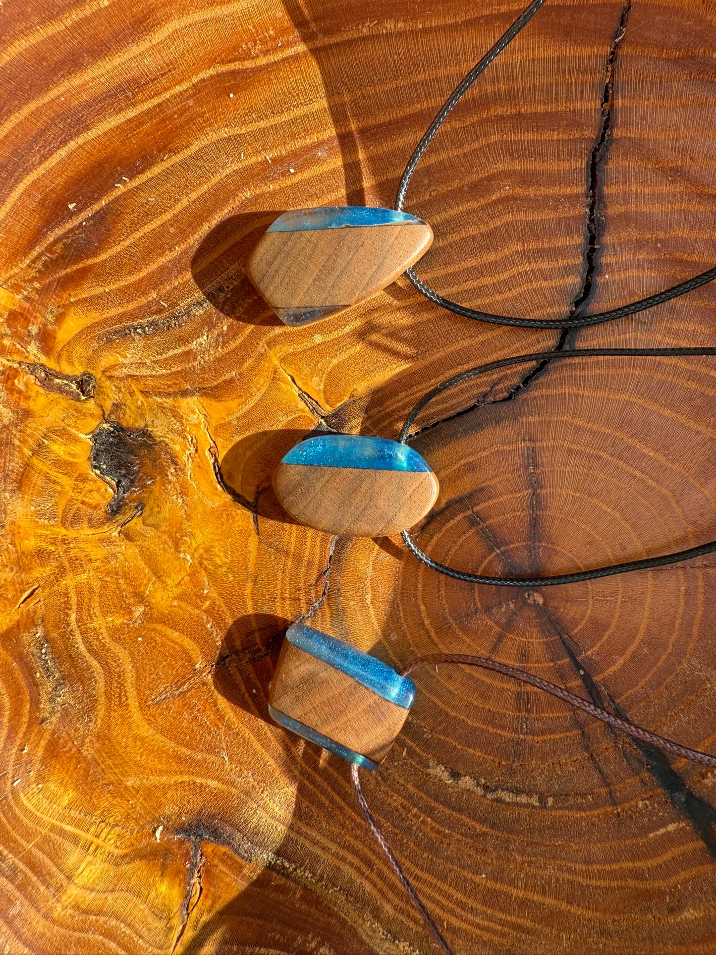 Handmade Epoxy Necklaces - Blue Design by Timberflow