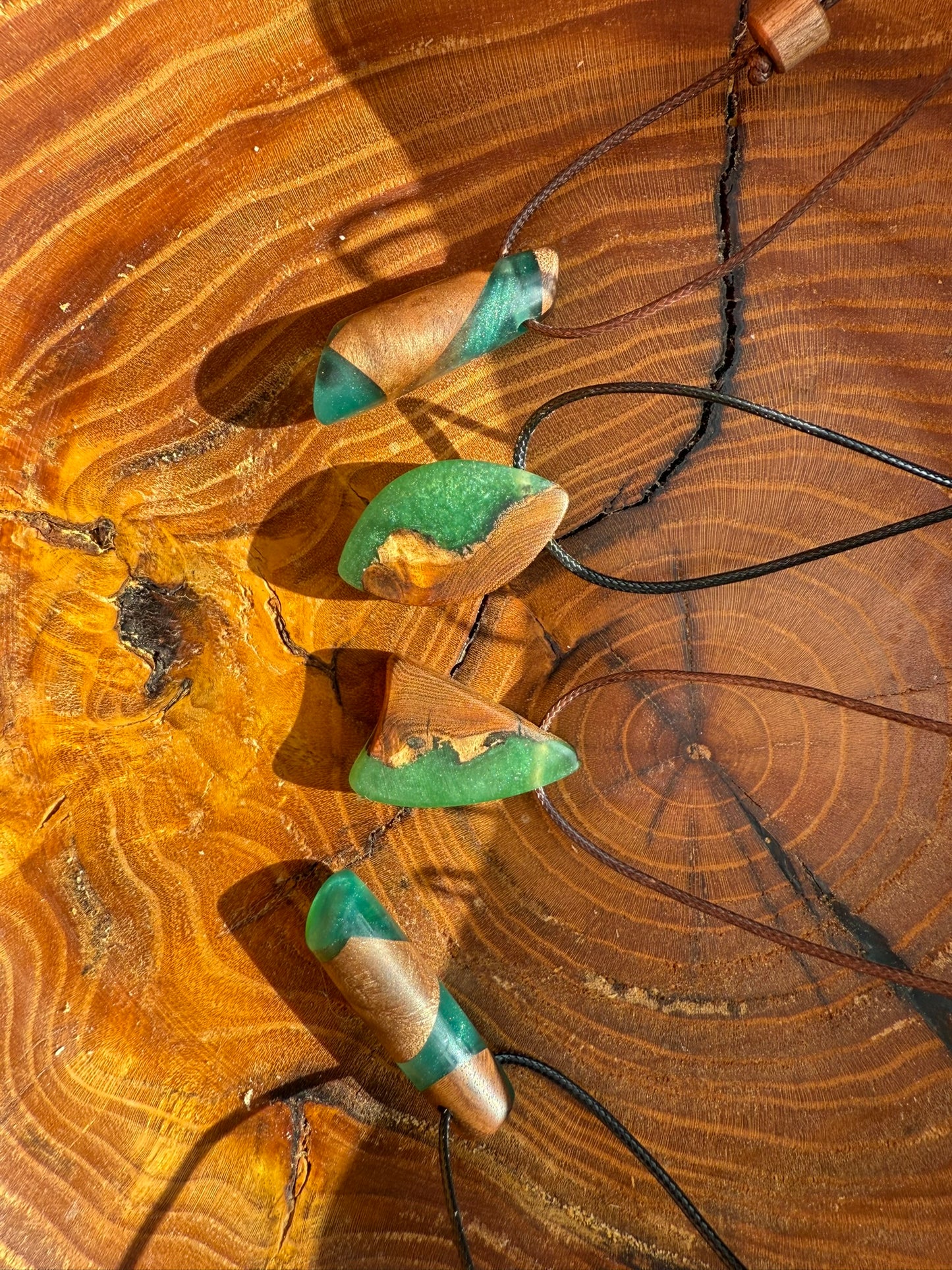 Handmade Epoxy Necklaces - Deep Forest Green Design by Timberflow