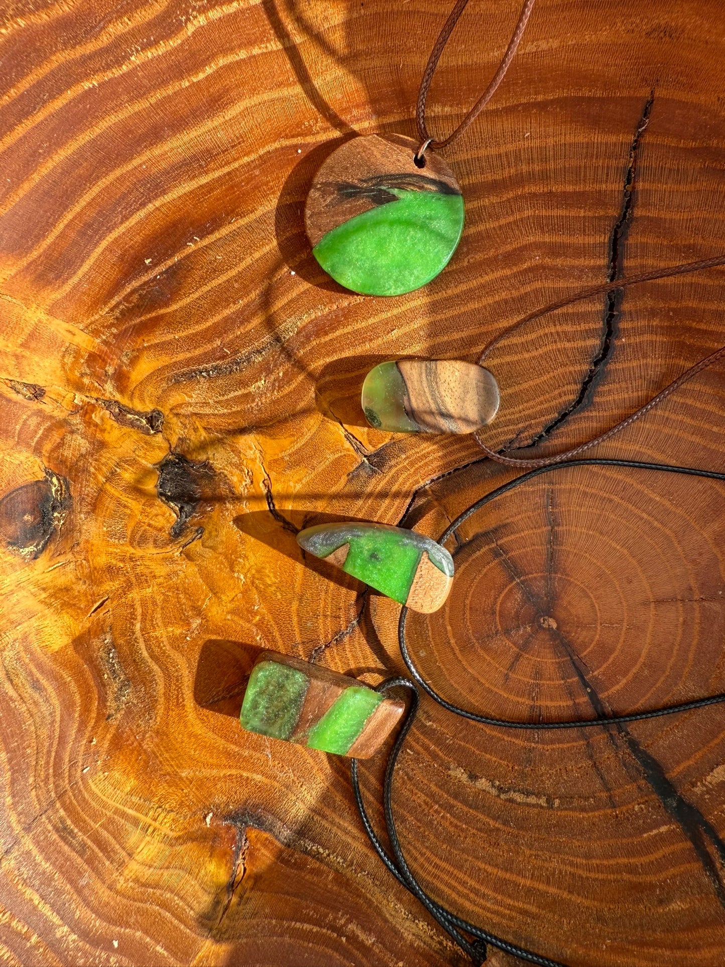 Handmade Epoxy Necklaces - Forest Green Design by Timberflow