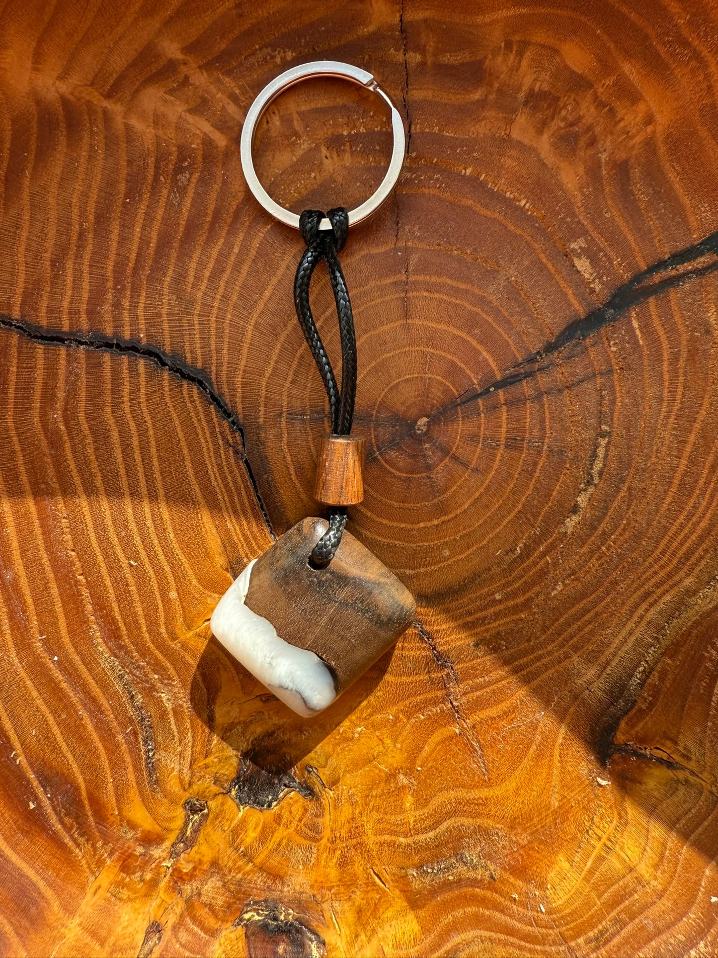Handmade Epoxy Keyring - White Design by Timberflow