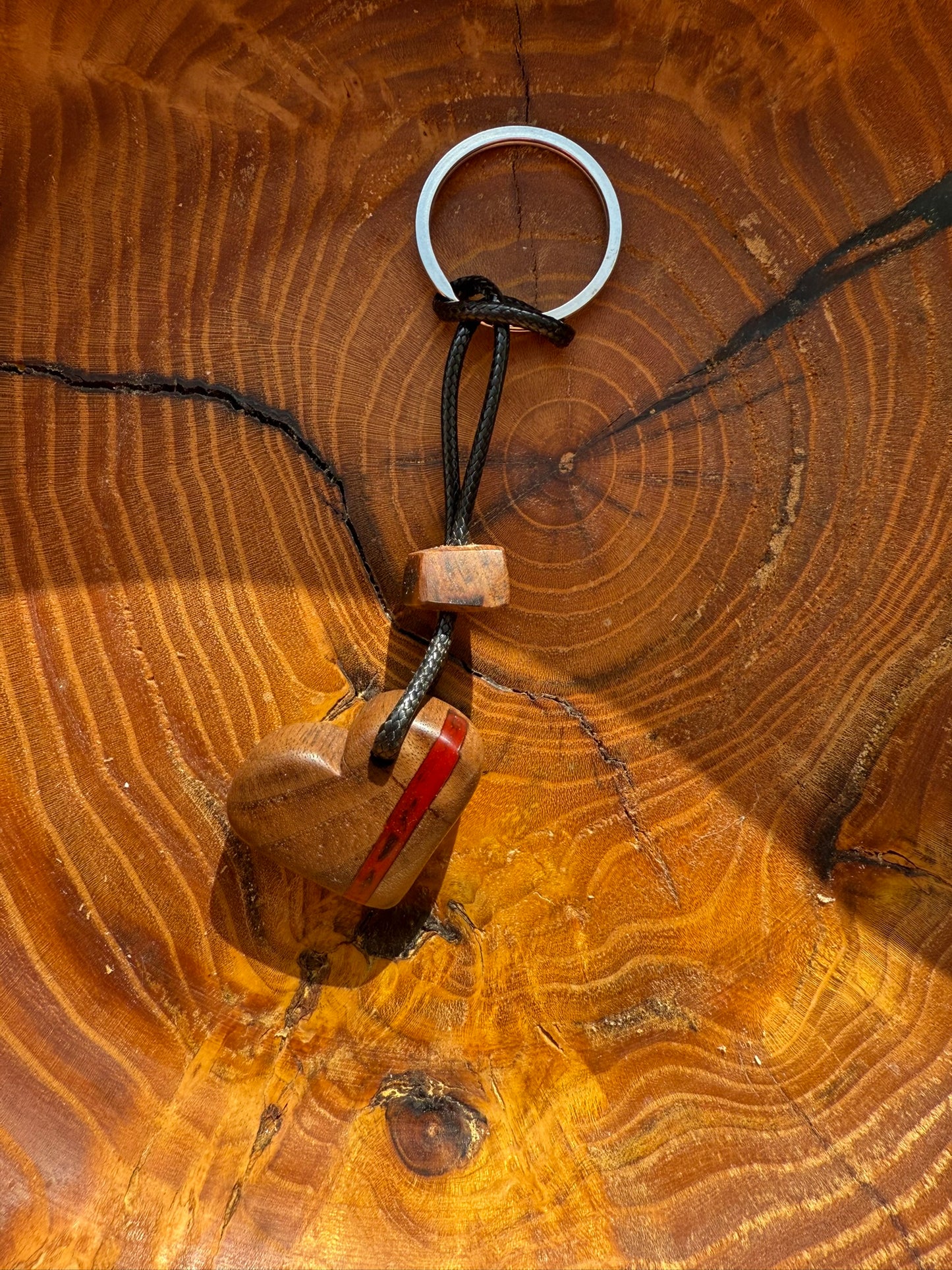 Handmade Epoxy Keyring - Red Line Heart Design by Timberflow