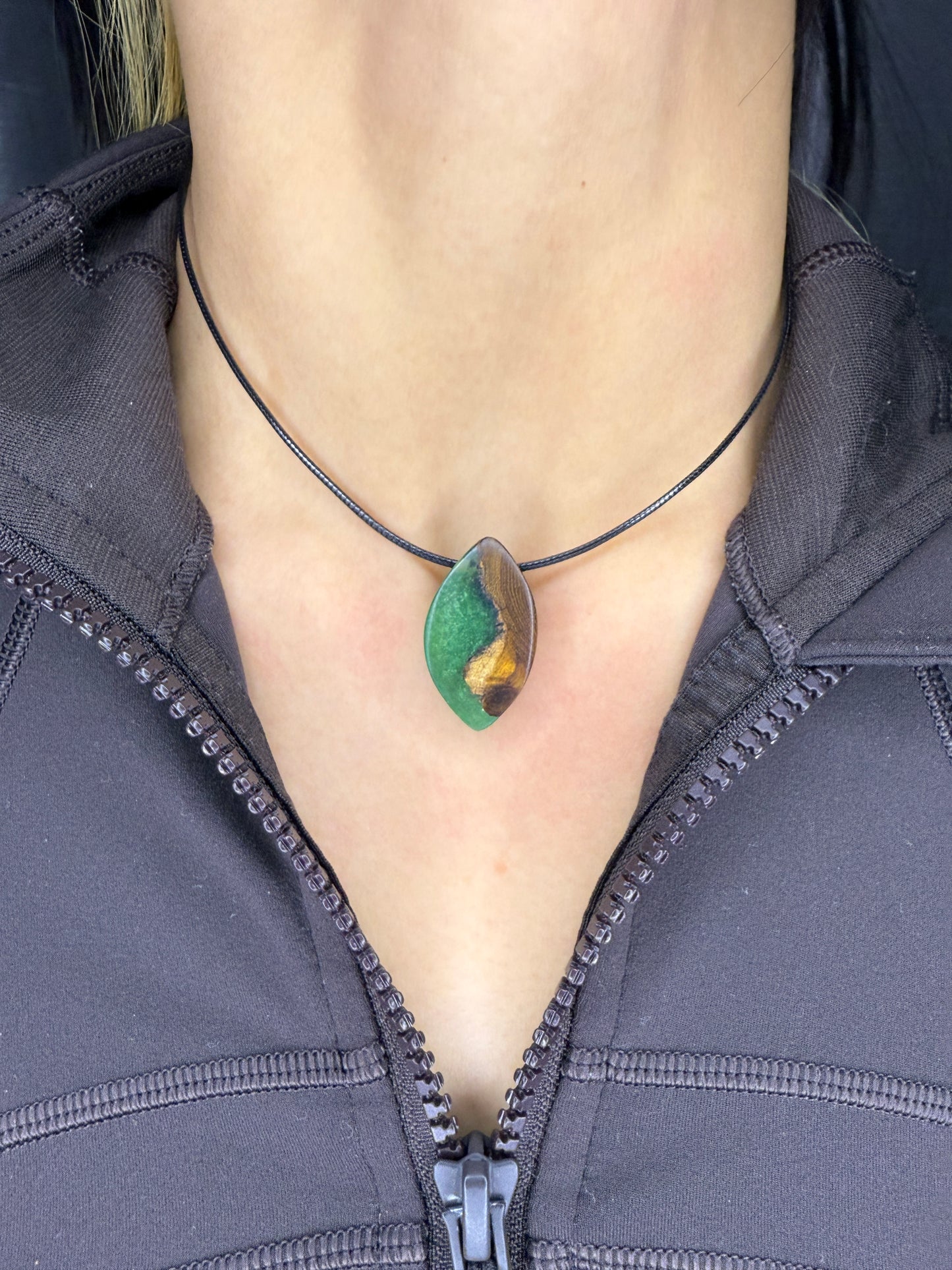 Handmade Epoxy Necklaces - Deep Forest Green Design by Timberflow
