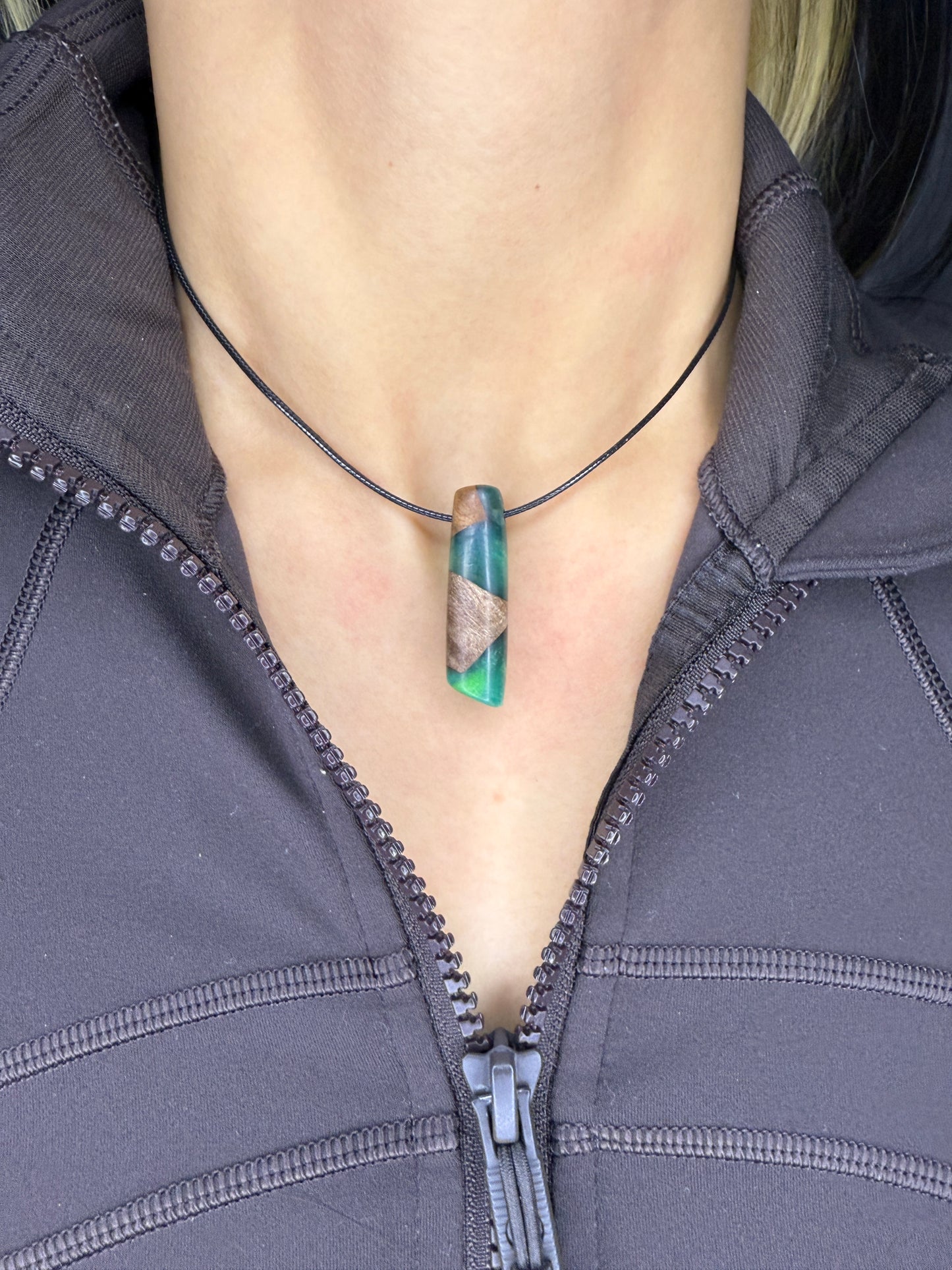 Handmade Epoxy Necklaces - Deep Forest Green Design by Timberflow