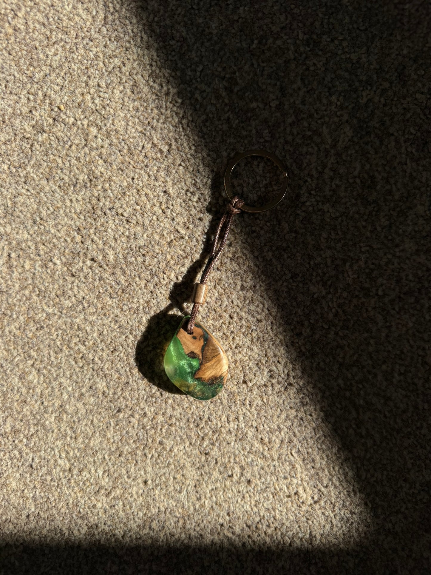 Handmade Epoxy Keyring - Misty Green Design by Timberflow