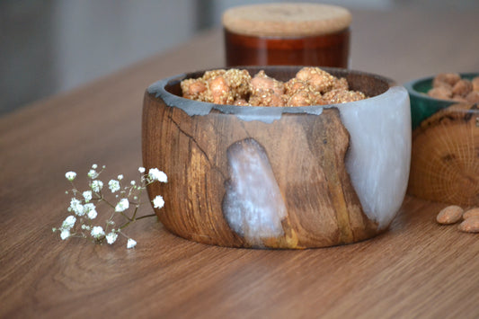 Handmade Walnut Epoxy Bowl - White Design by Timberflow