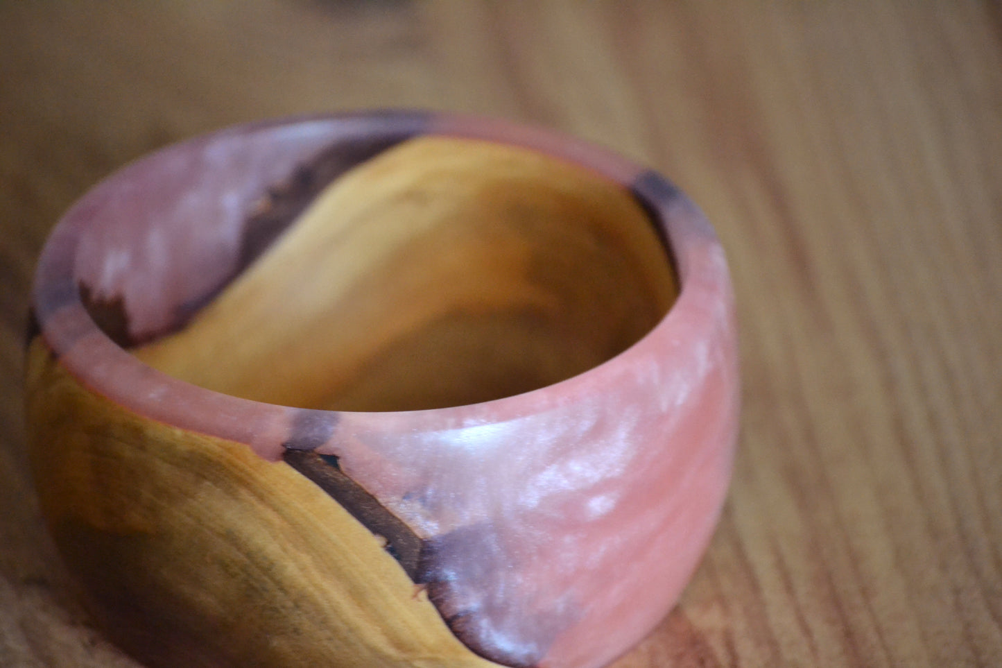 Handmade Oak Epoxy Bowl - Pink Design by Timberflow