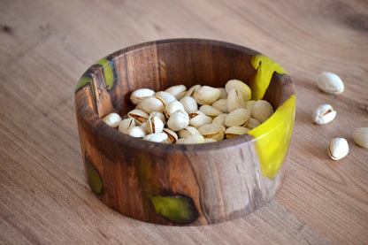 Handmade Walnut Epoxy Bowl - Yellow Design by Timberflow