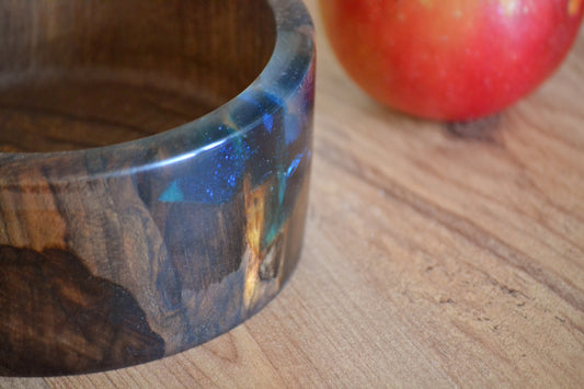 Handmade Walnut Epoxy Bowl - Blue Design by Timberflow