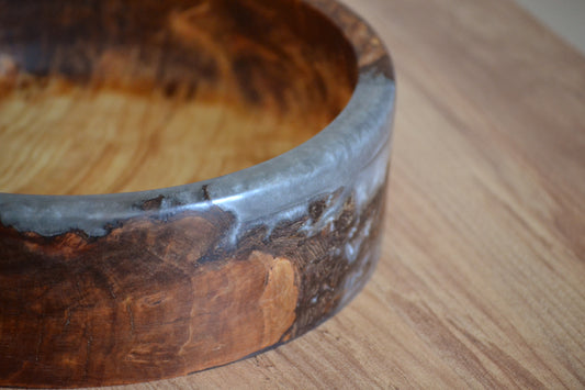 Handmade Oak Epoxy Bowl - Grey Design by Timberflow