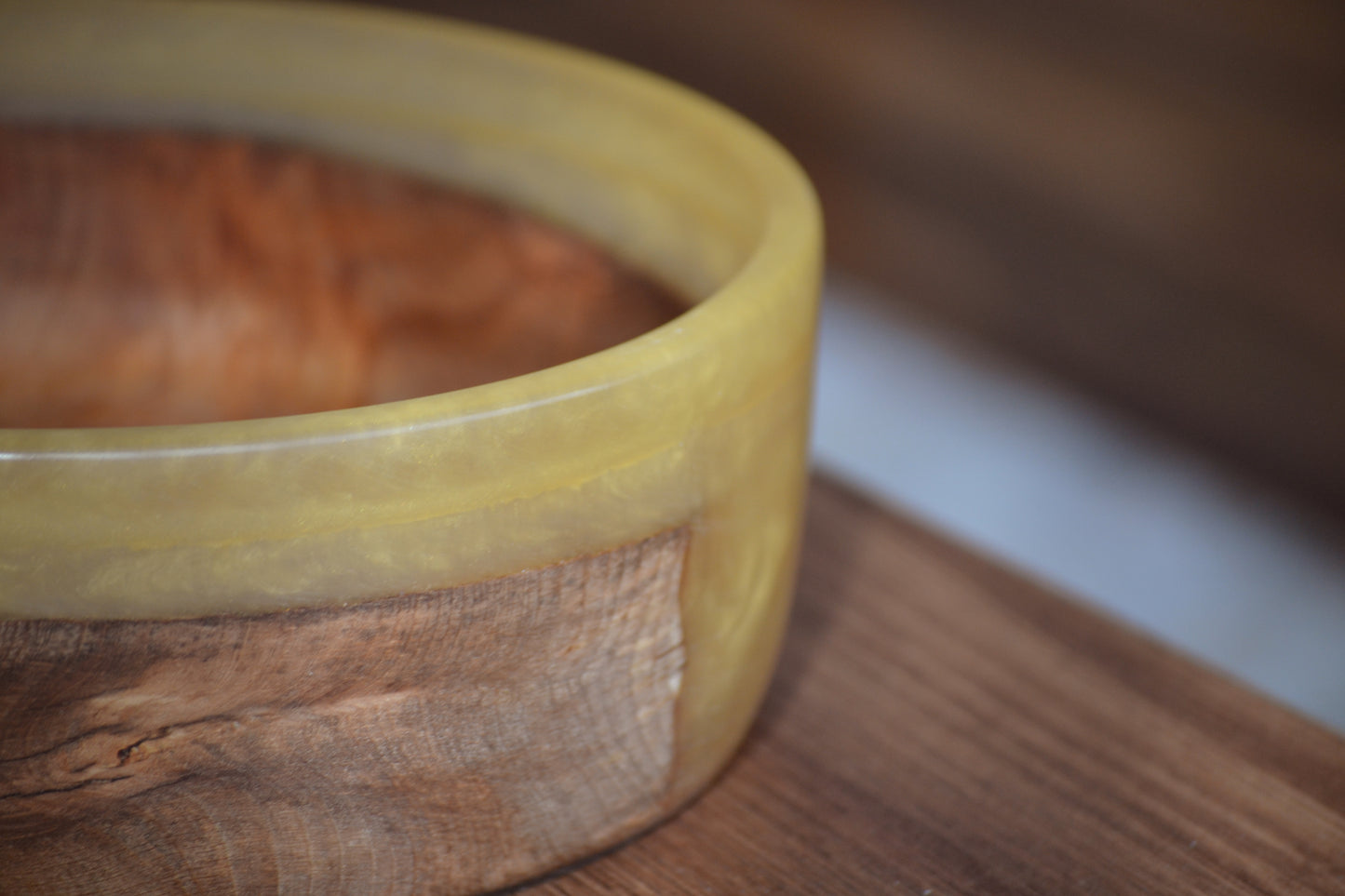 Handmade Oak Epoxy Bowl - Yellow Design by Timberflow