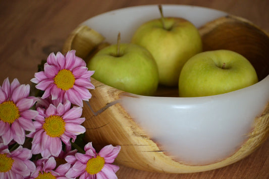 Handmade Acacia Epoxy Bowl - White Design by Timberflow