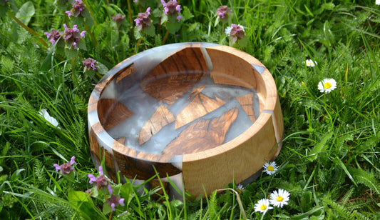 Handmade Walnut Epoxy Bowl - Misty Grey Design by Timberflow