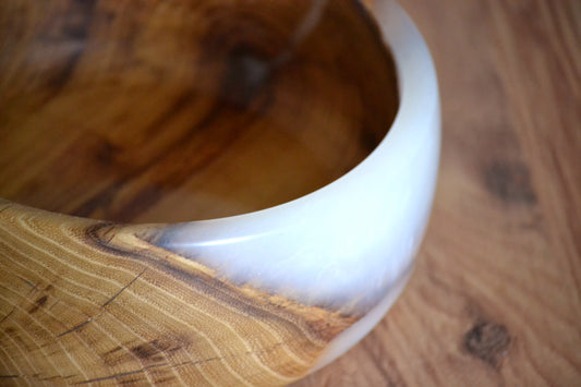 Handmade Acacia Epoxy Bowl - White Design by Timberflow