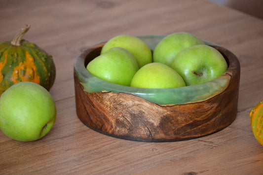 Handmade Walnut Epoxy Bowl - Green Design by Timberflow