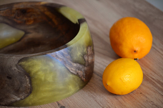 Handmade Walnut Epoxy Bowl - Yellow Design by Timberflow