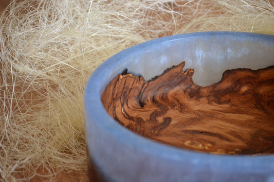 Handmade Oak Epoxy Bowl 150 Years Old - Baby Blue Design by Timberflow