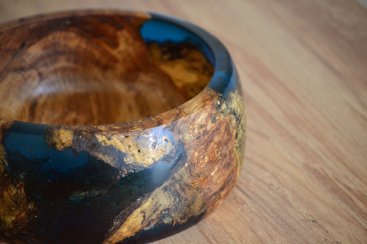 Handmade Oak Epoxy Bowl 150 Years Old - Blue Design by Timberflow