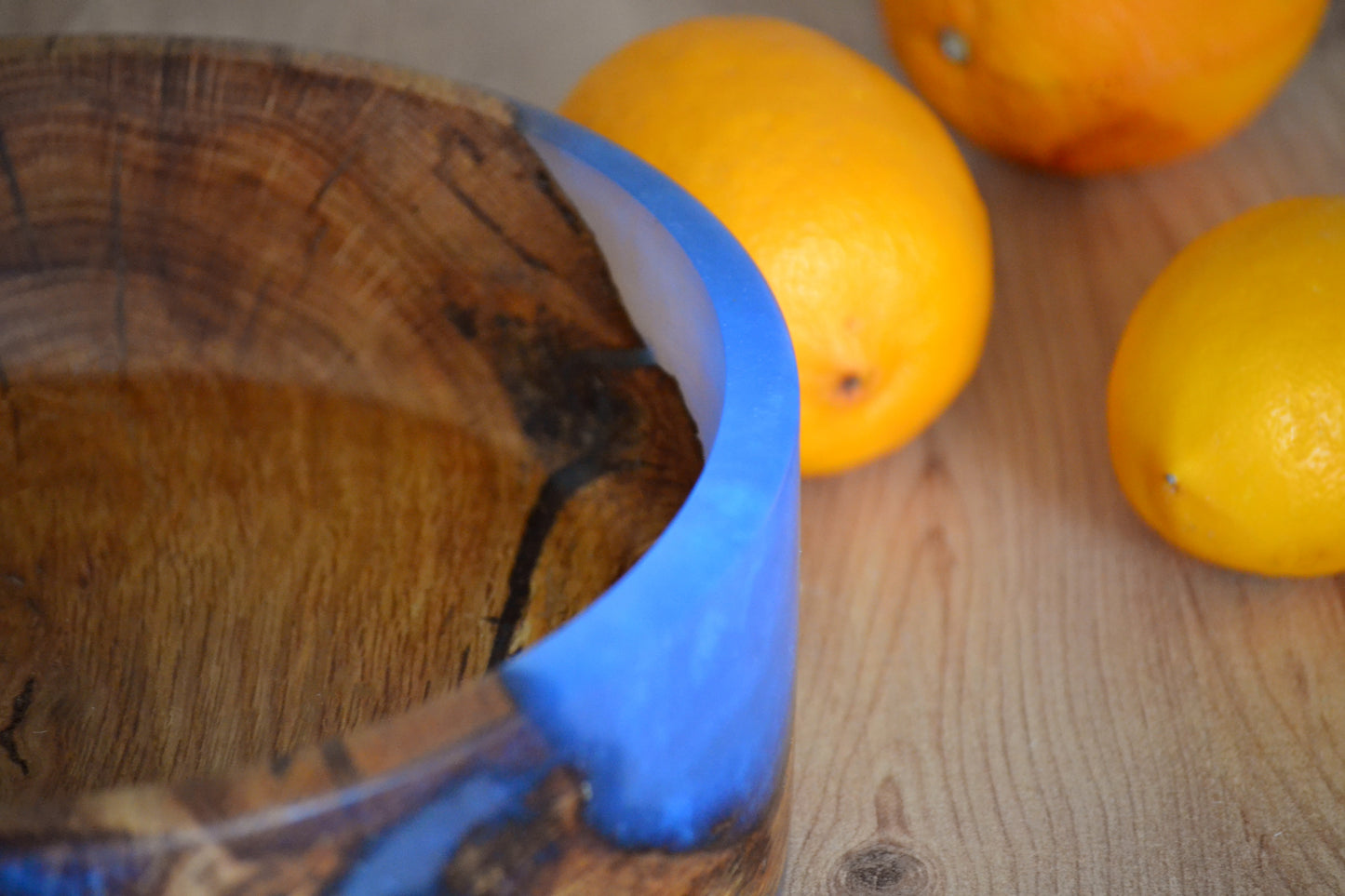 Handmade Oak Epoxy Bowl - Baby Blue Design by Timberflow